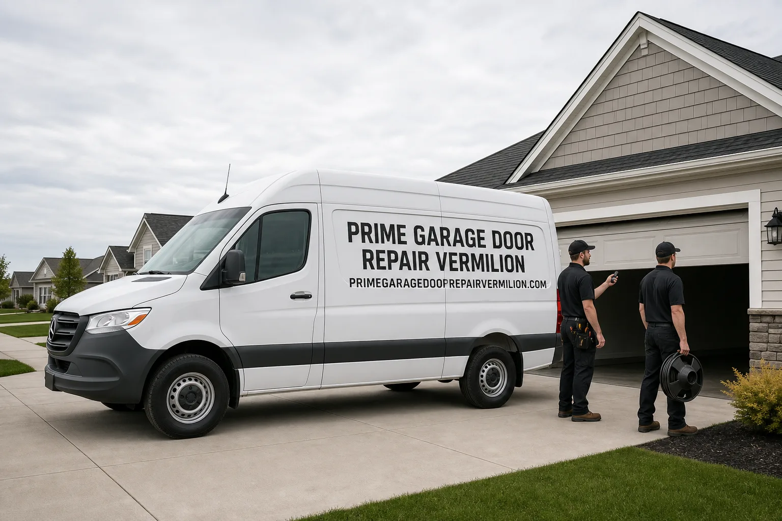 Prime Garage Door Repair Vermilion service vehicle and crew in Vermilion, OH